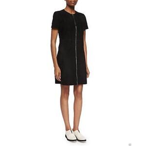 NEW Orb Life Faux Suede Full Front Zipper Short Sleeve Black Mini Dress Small